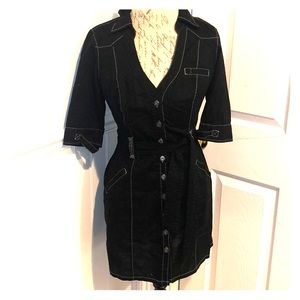 Three-quarter length sleeve black dress